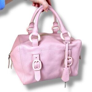 Vintage Y2K DKNY Soft Pastel Pink Leather Shoulder Box Tote Bag Purse